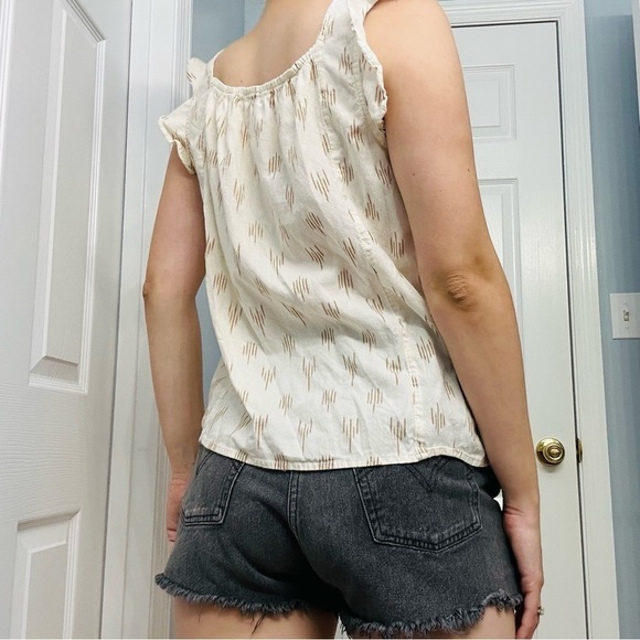 Madewell Tank Top Ruffle Strap Ikat Blouse Cream Dainty Cotton Summer Medium - Picture 2 of 6